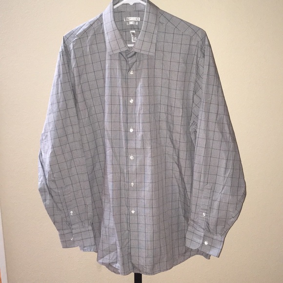 Van Heusen LS Dress Shirt Gray Windowpane XL - Picture 1 of 4